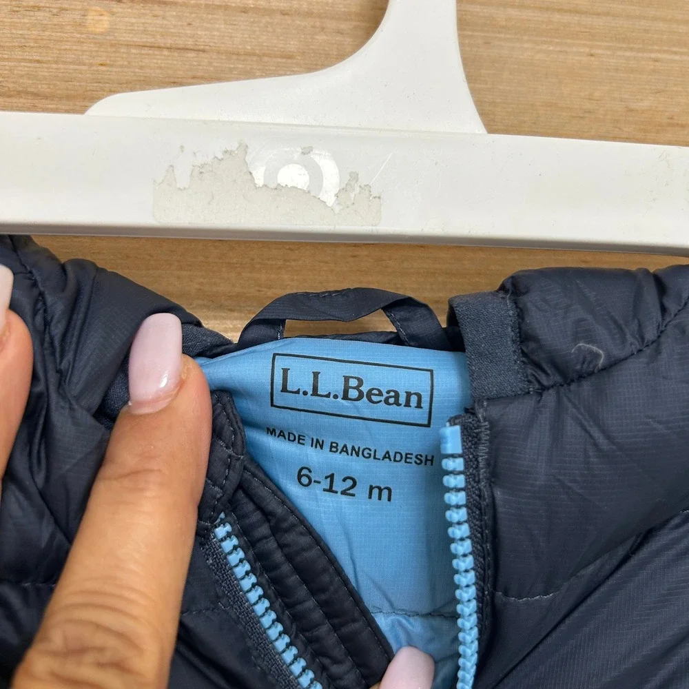 LL Bean Ultralight 650 Down Bunting Navy Blue Infant 6-12M Snowsuit Hooded